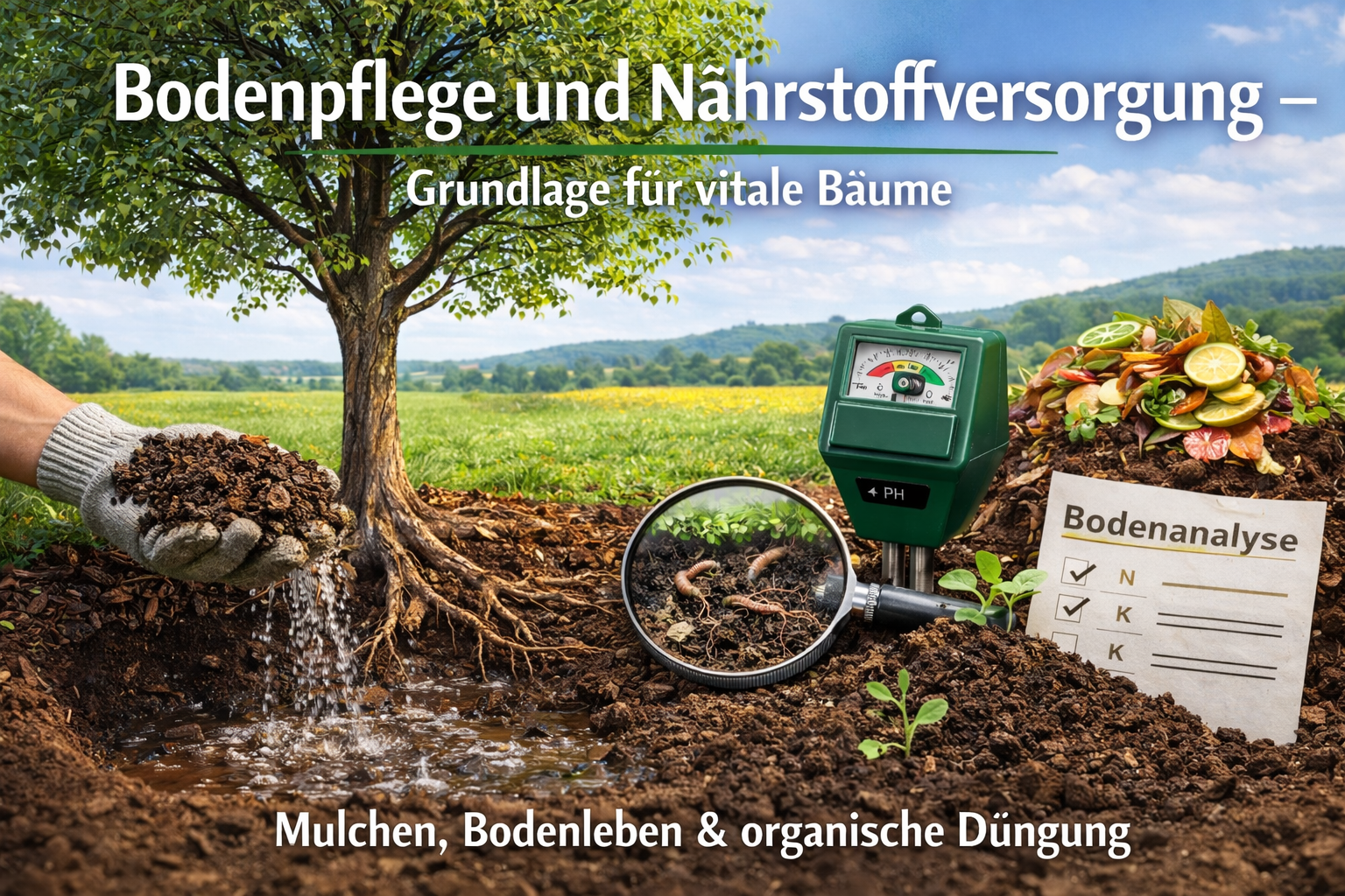 Bodenpflege im Wurzelbereich eines Baumes zur Verbesserung der Nährstoffversorgung