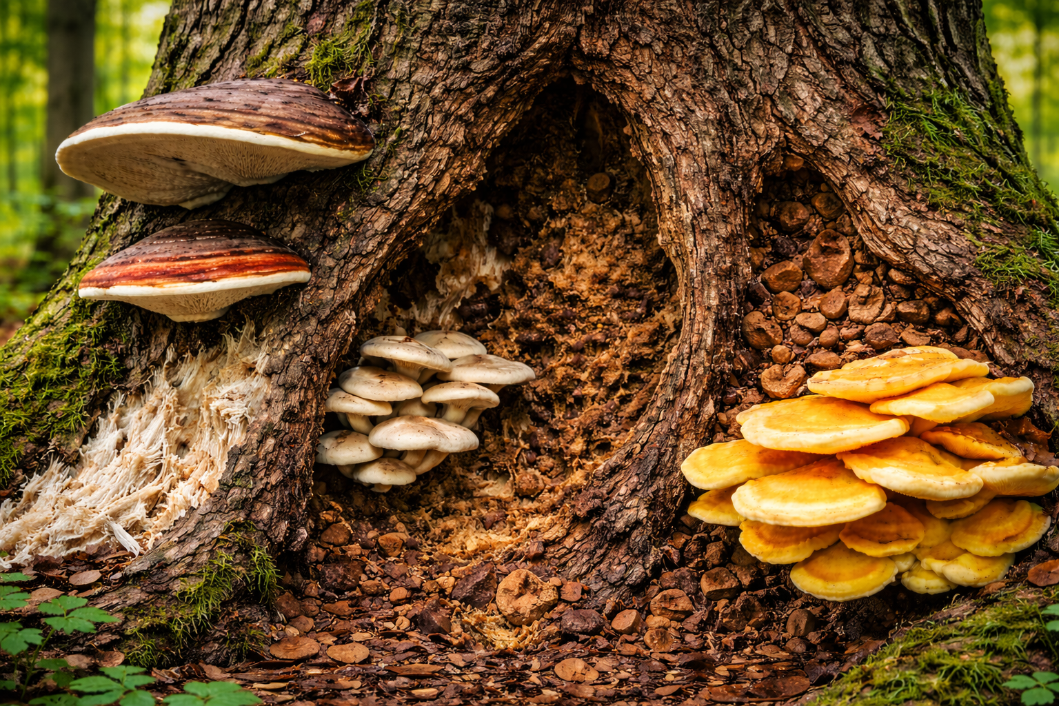 Holzfäule an Bäumen mit Weißfäule, Braunfäule und Moderfäule im Vergleich