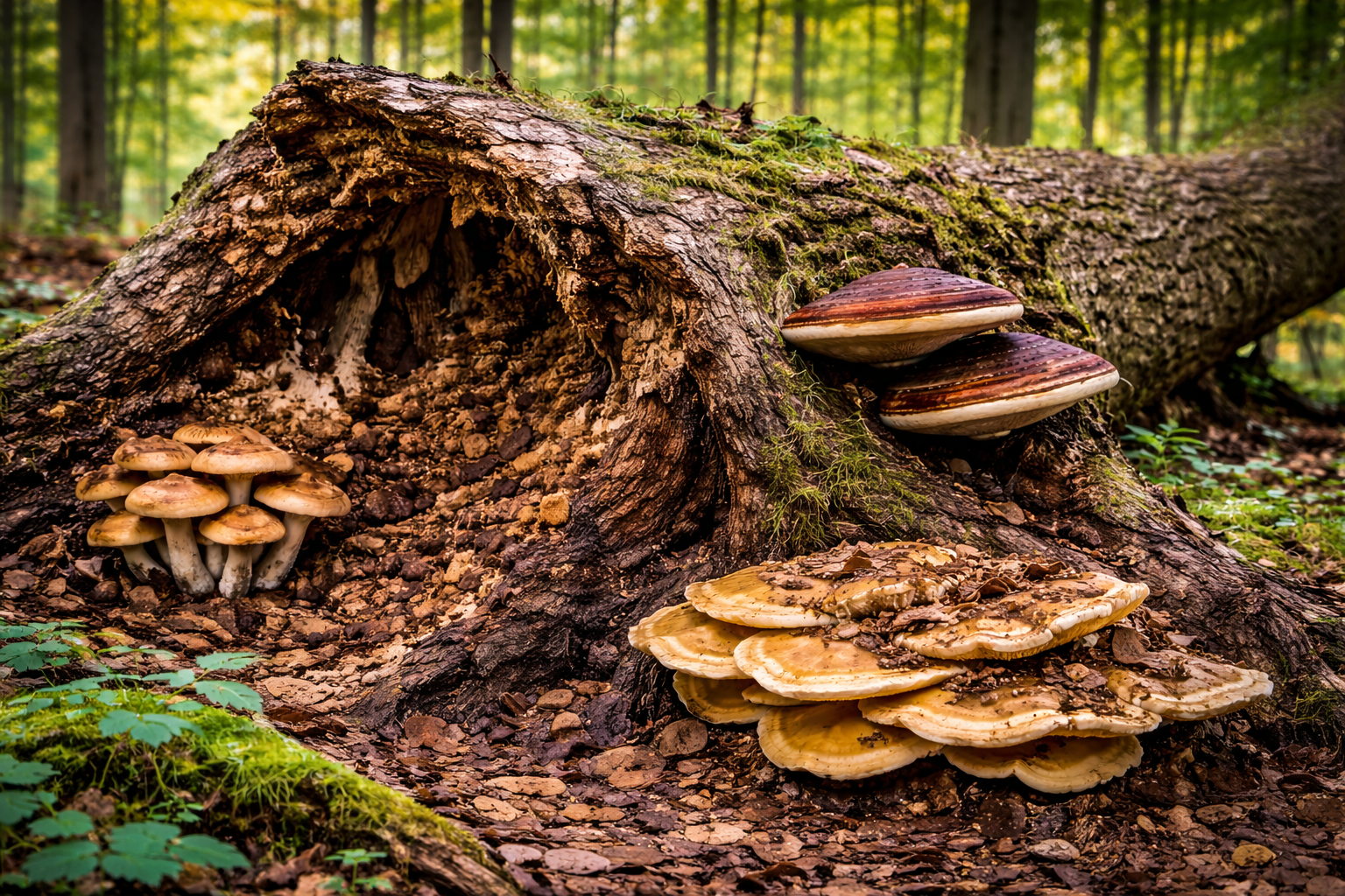 Umgestürzter Baum durch Wurzel- und Stockfäule infolge von Pilzbefall