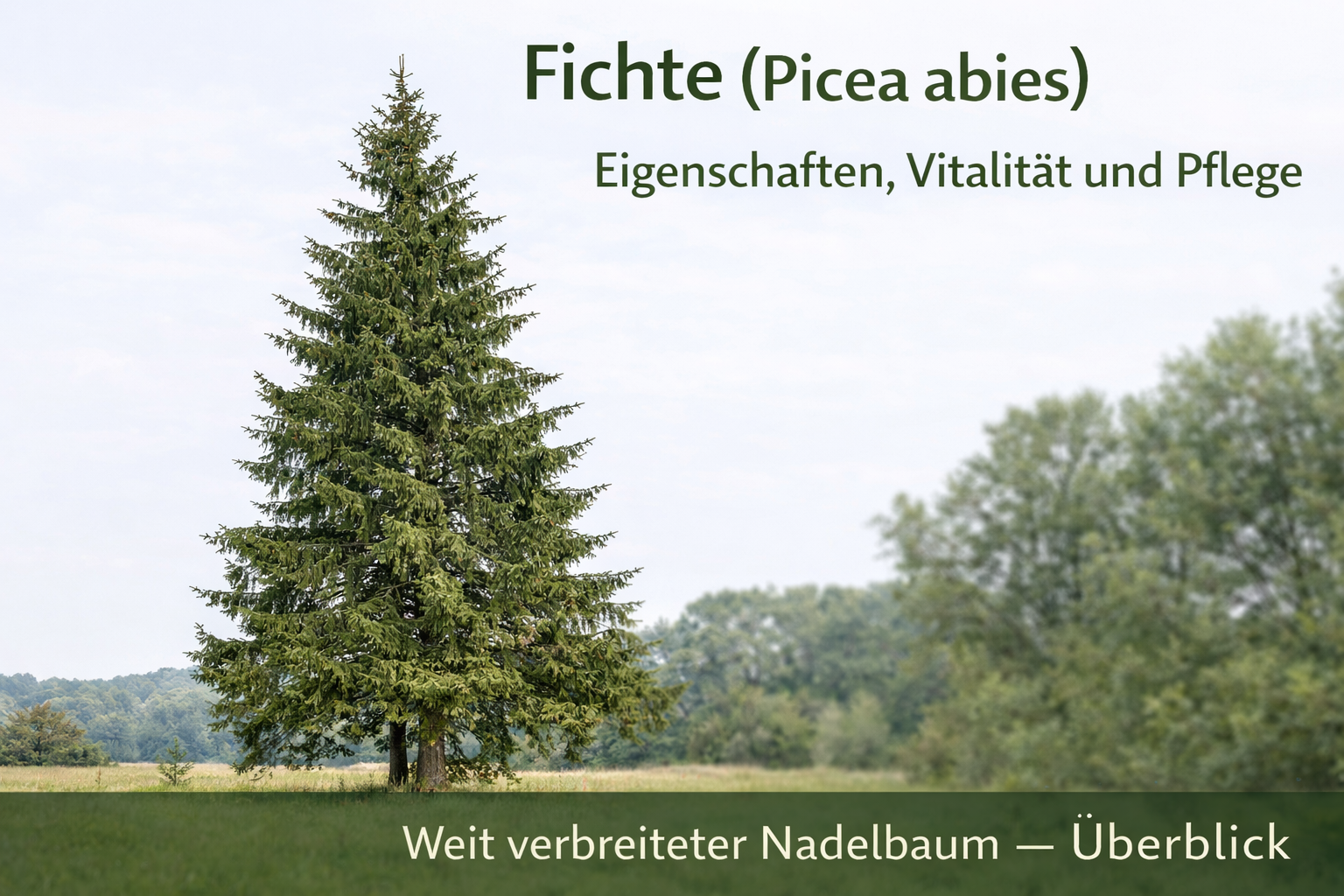 Fichte (Picea abies) mit schlankem Stamm und gleichmäßig aufgebauter, kegelförmiger Krone