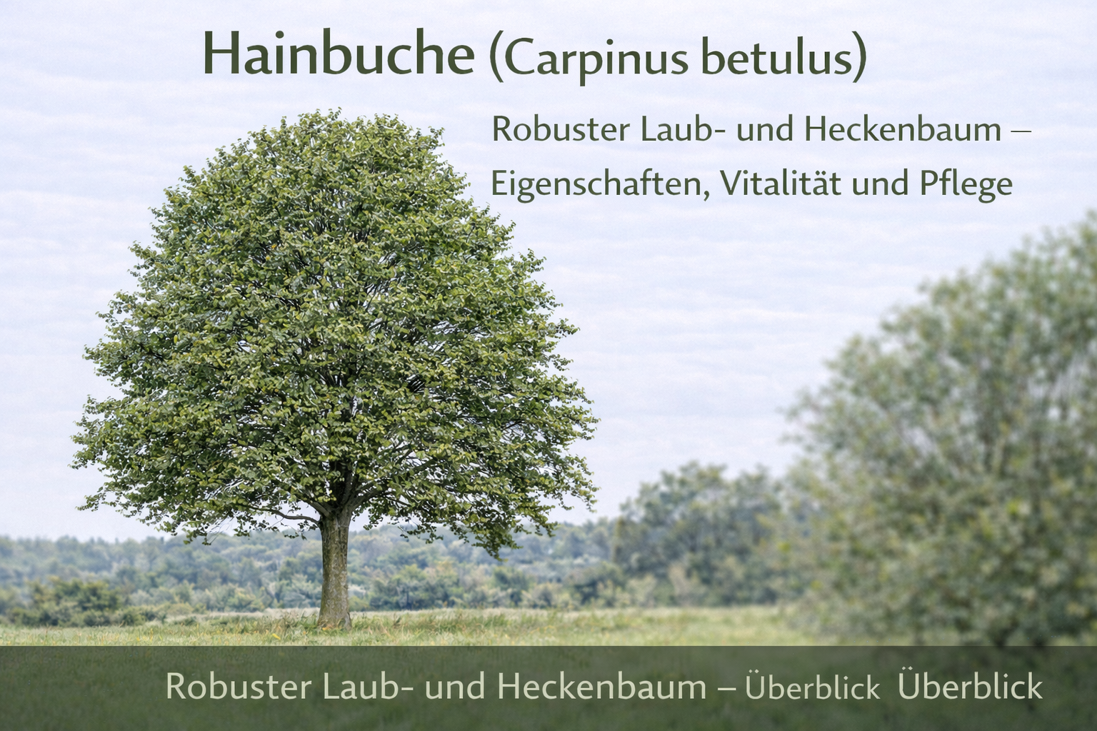 Hainbuche (Carpinus betulus) mit dichter Krone und glatter grauer Rinde