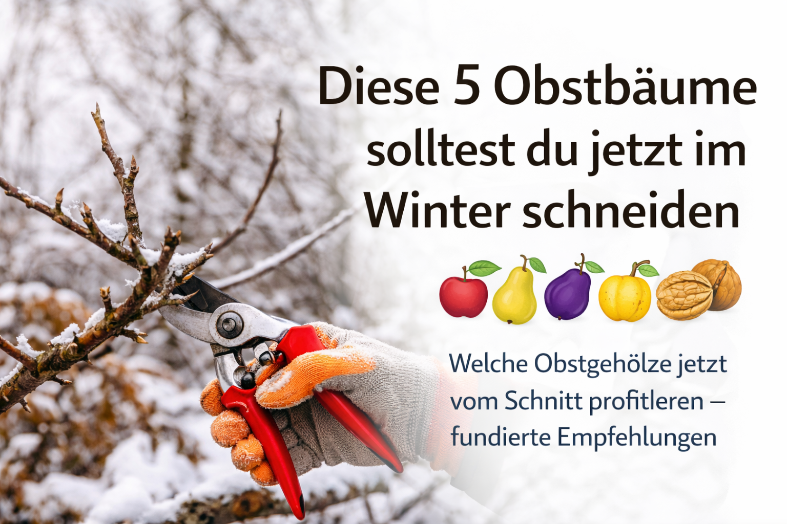 Winterschnitt an Obstbäumen in laubfreiem Zustand mit sichtbarer Kronenstruktur