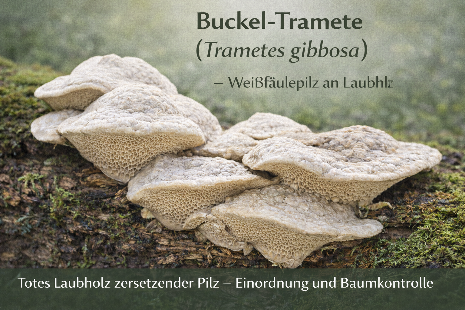 Buckel-Tramete (Trametes gibbosa) mit buckelig gewölbten Fruchtkörpern an Laubholz