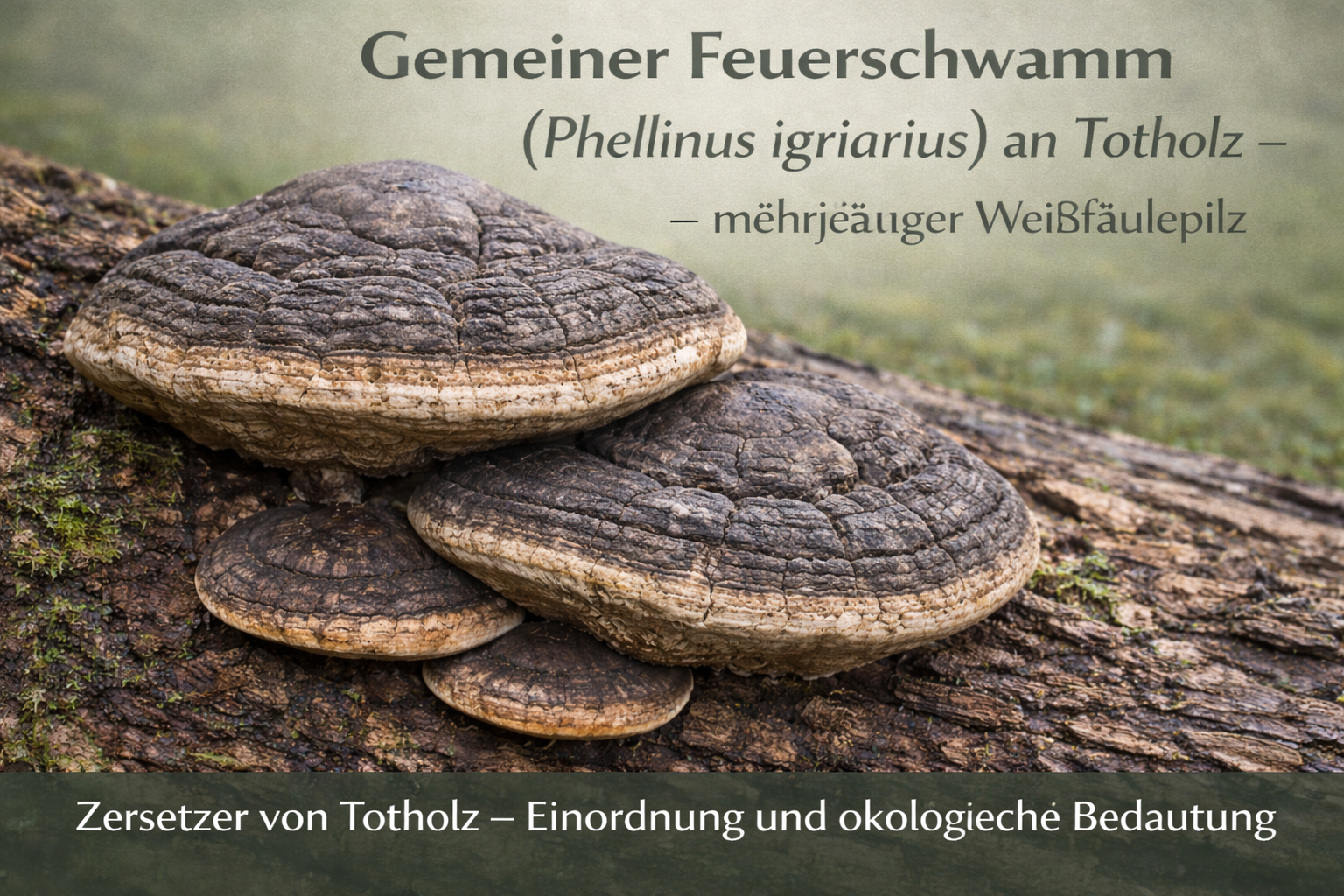 Gemeiner Feuerschwamm (Phellinus igniarius) mit dunklem, mehrjährigem Fruchtkörper an Totholz