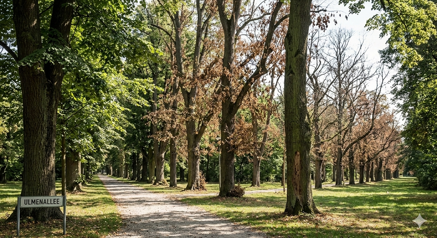 Ulmensplintkäfer erkennen – Sternförmige Fraßgänge am Ulmensterben