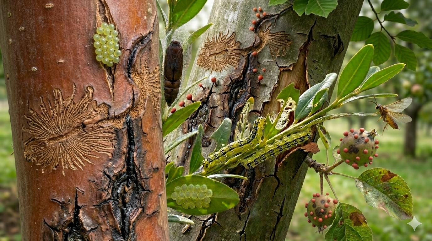 Schwarzen Rindenbrand erkennen – Rindennekrosen am Stamm durch Botryosphaeria dothidea