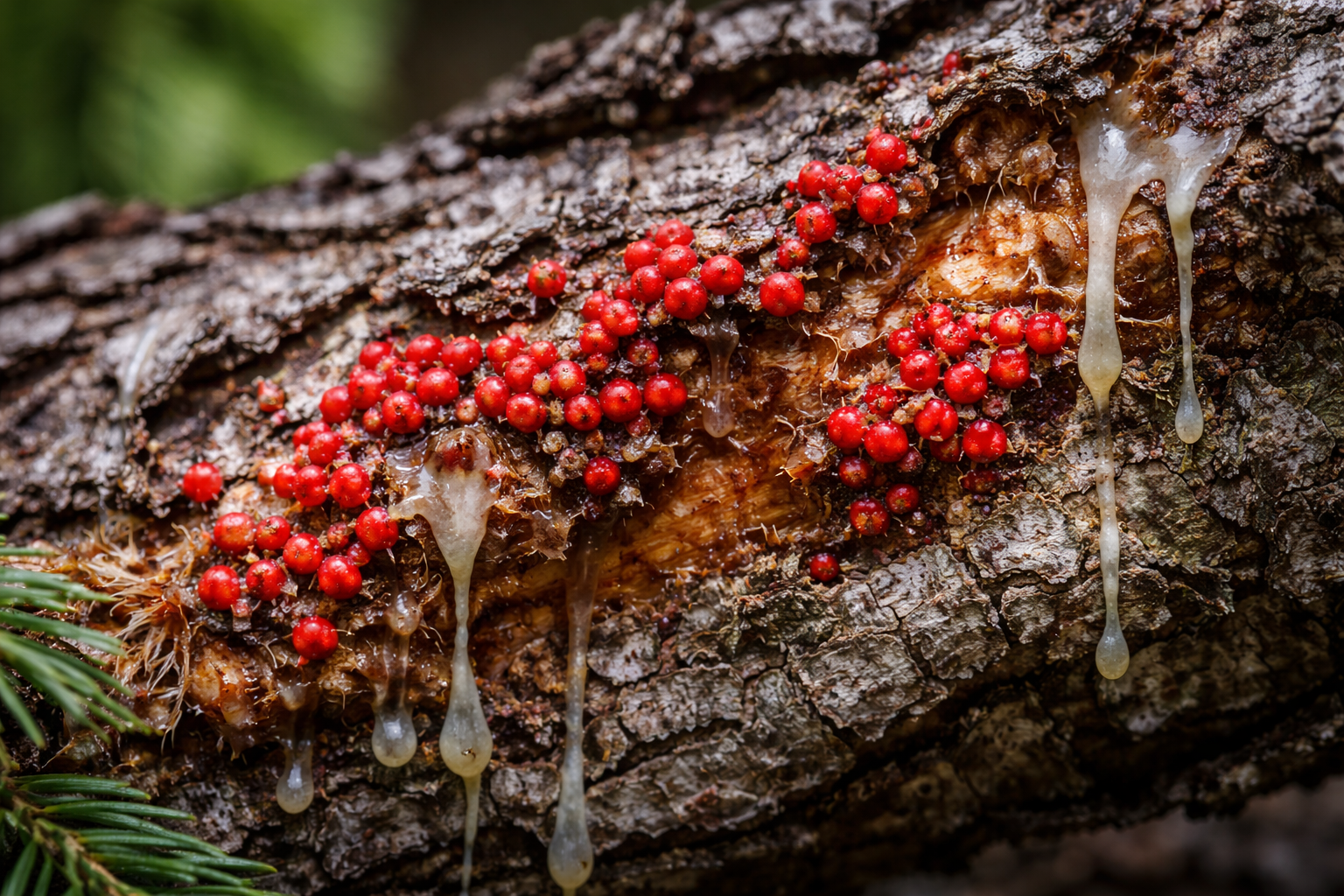 Tannenkrebs Pilz Nectria fuckeliana auf der Rinde einer Weißtanne